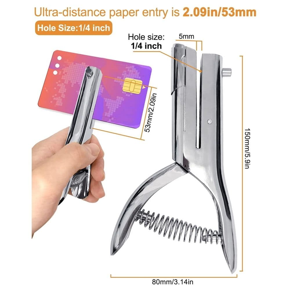 Heavy Duty Hole Punch 1/4 Inch 2 Inch Reach Portable Handheld Zinc Alloy