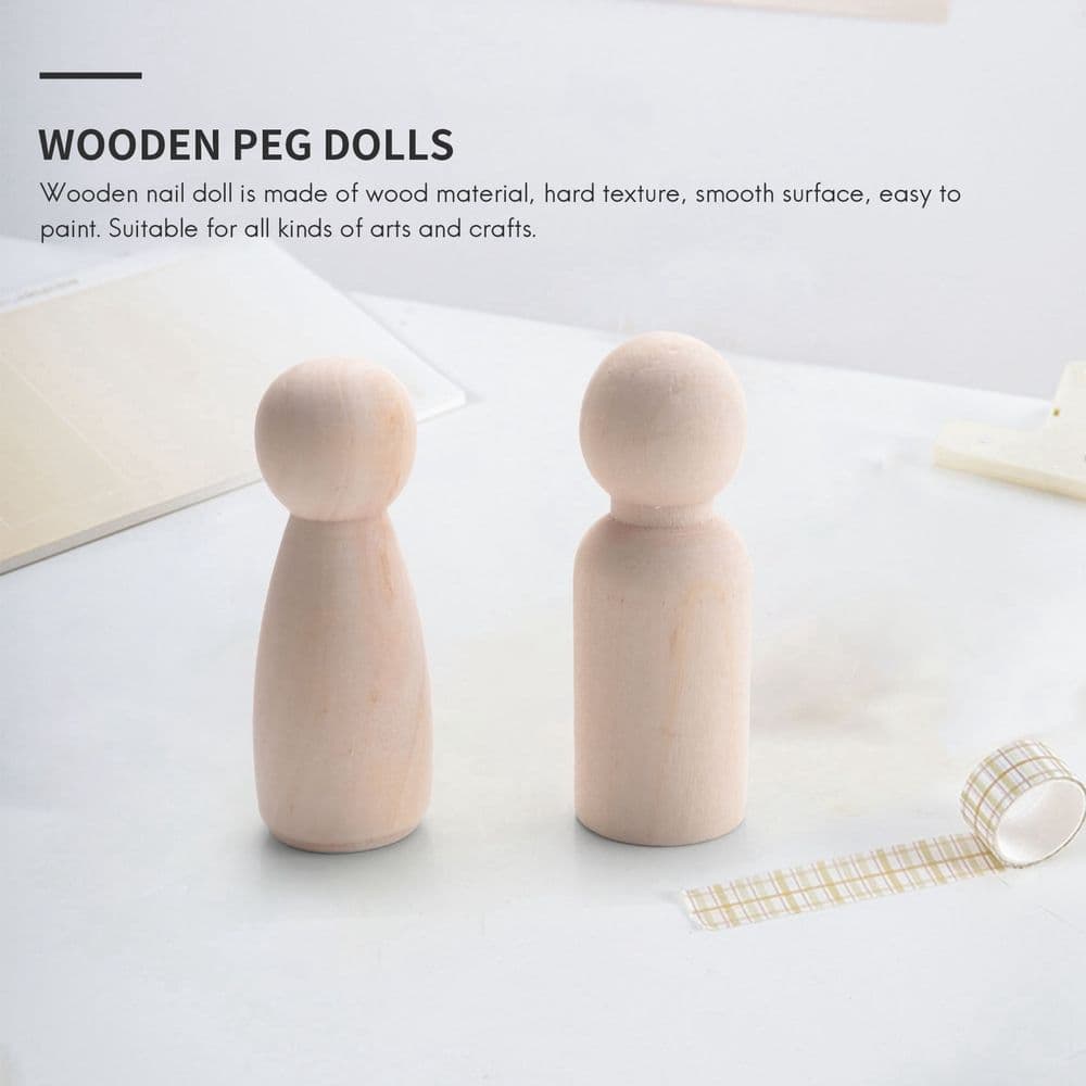 Wooden Peg Dolls Unfinished DIY Angel Tiny Doll Bodies 56 Piece Natural Wood with Hats