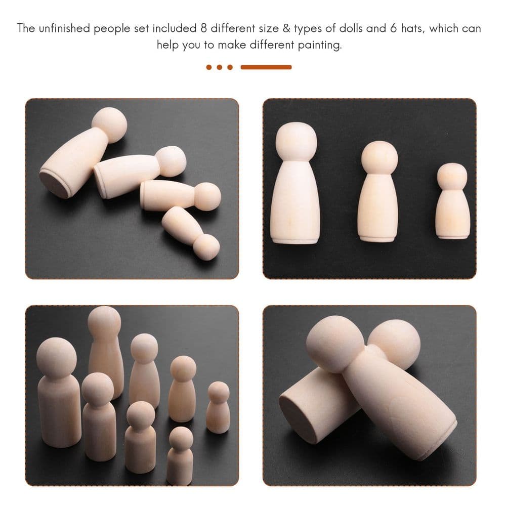 Wooden Peg Dolls Unfinished DIY Angel Tiny Doll Bodies 56 Piece Natural Wood with Hats