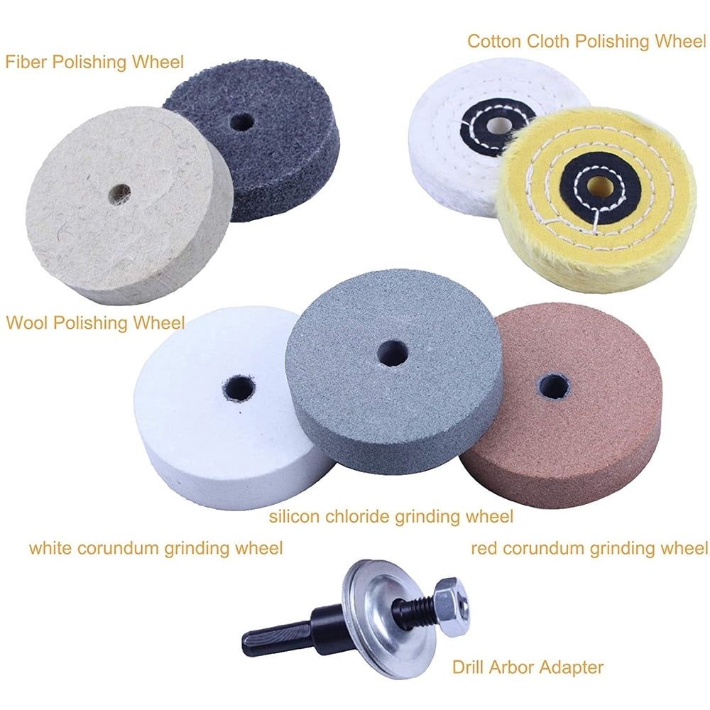 Buffing Polishing Wheel Kit 3 inch,for Bench Buffer/Bench Grinder,Buffing Wheel Hole 3/8 inch,Drill Arbor Adapter Kit