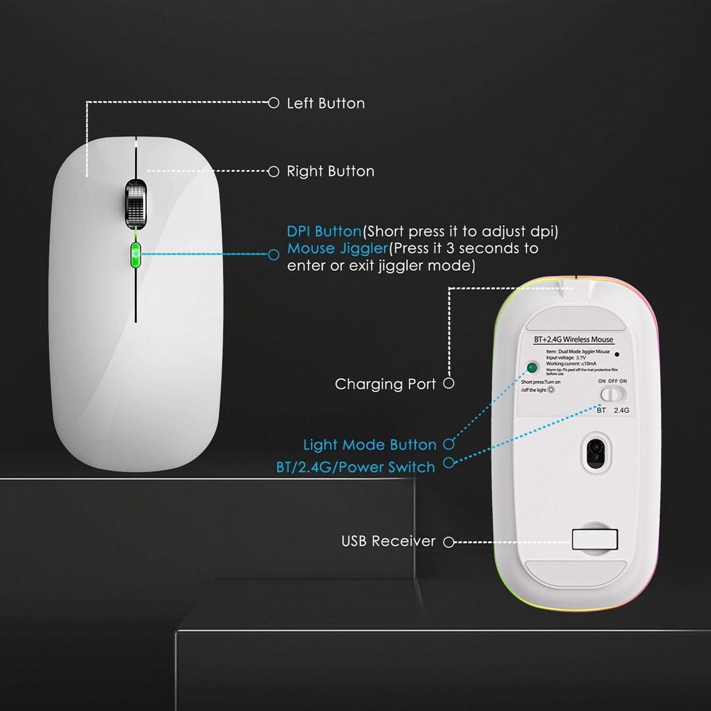 Jiggler Anti-Hibernate Optical Wireless Mouse, Matte Black