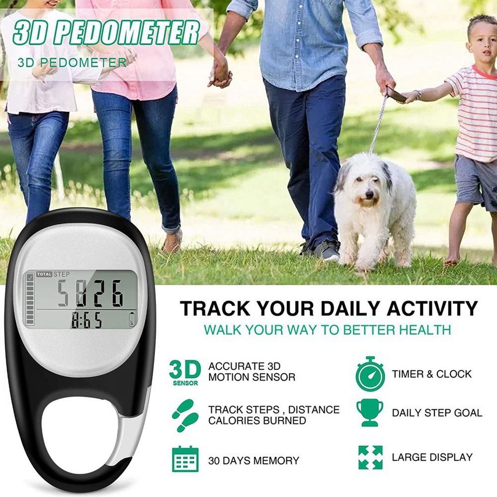 Pedometer for Walking, Portable Walking Pedometer 3D Step Counter, Simple Electronic Steps Tracker with Carabiner