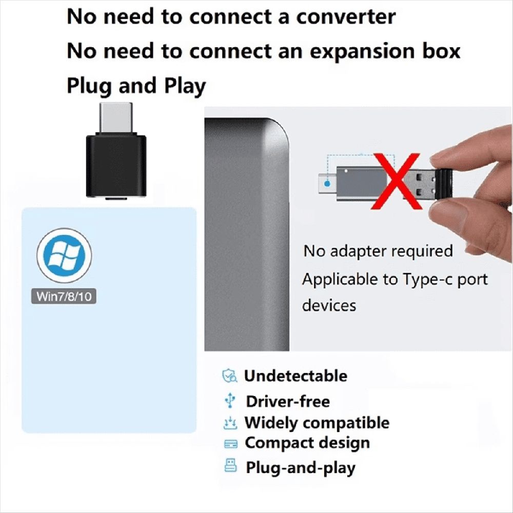 USB C Mouse Jiggler Undetectable Automatic Type Mover 3 Jiggle Modes Driver-Free for Keeps Computer Awake Black