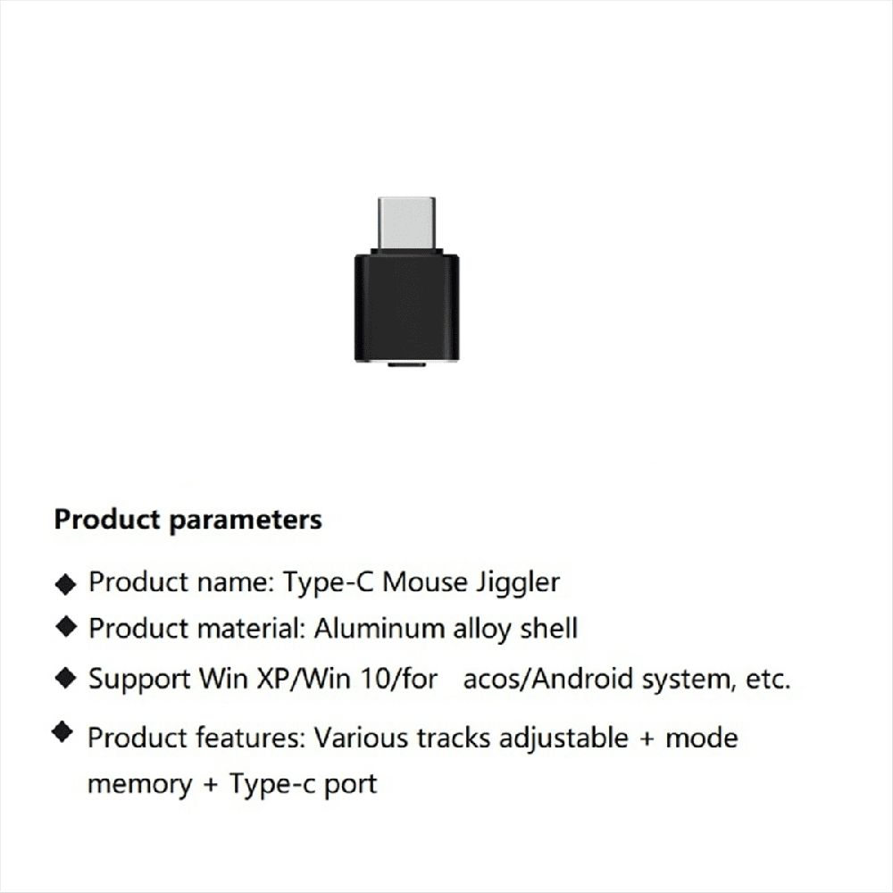 USB C Mouse Jiggler Undetectable Automatic Type Mover 3 Jiggle Modes Driver-Free for Keeps Computer Awake Black