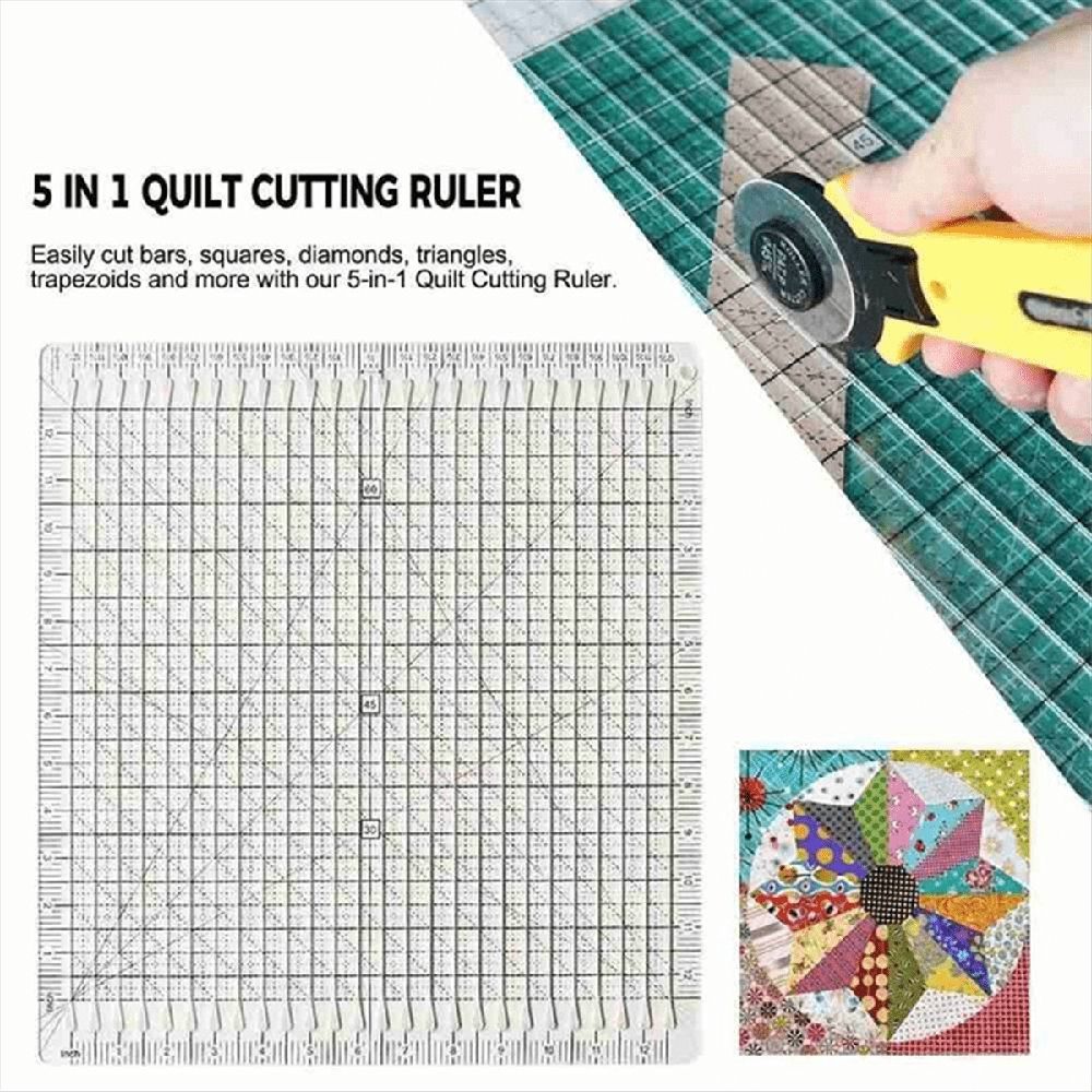 Sewing Supplies Sewing Ruler Template DIY Craft 12 Inch T-Shirts Ruler Patchwork 5-in-1 Quilt Cutting Ruler
