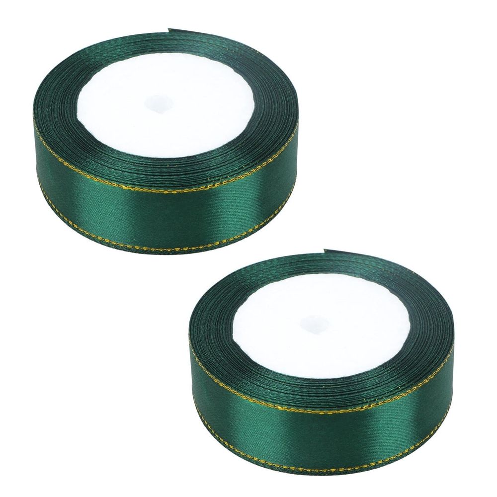 2-Pack Dark Green Polyester Ribbon Rolls for Wrapping, Holiday Decorations, Festival Crafts and Packaging Supplies