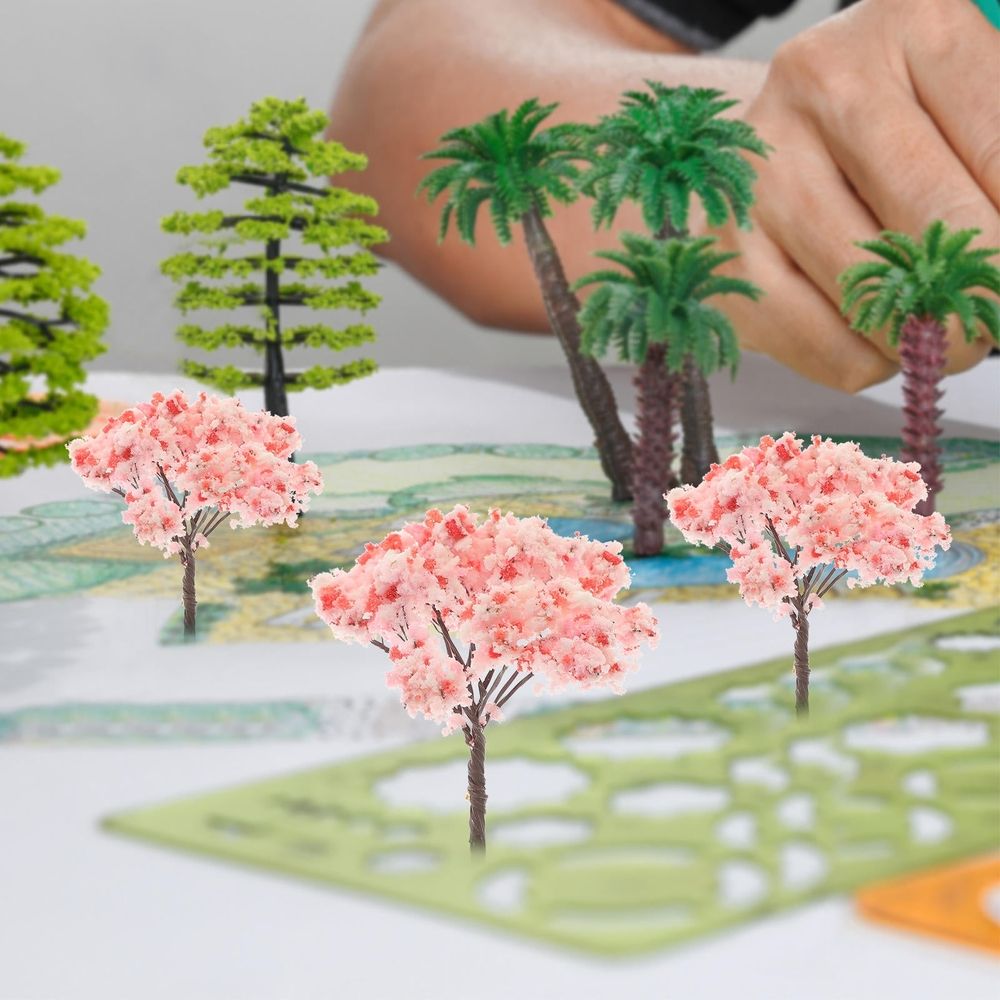12Pcs Pink Model Cherry Blossom Trees for Architectural Models and Micro Landscape Decor
