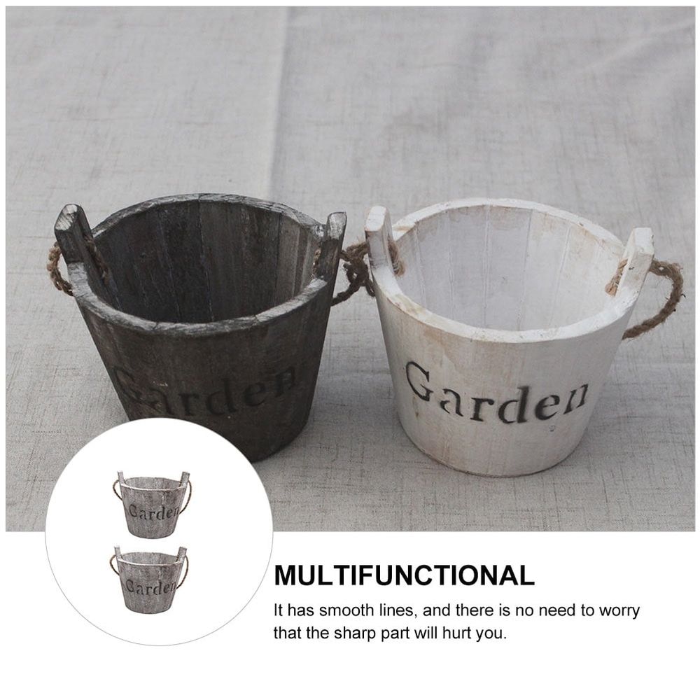 2Pcs Artistic Wooden Flower Containers Coffee Finish Creative Wooden Succulent Holders for Home