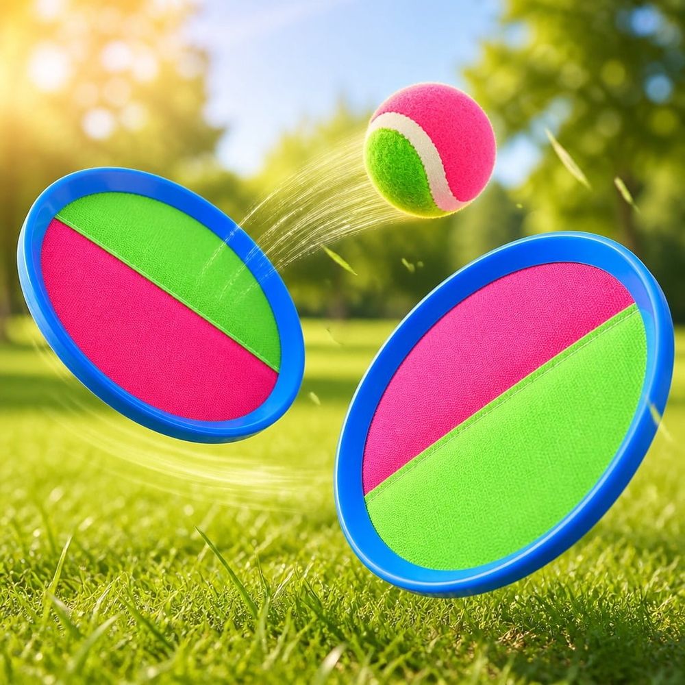 Ball and Catch Game Outdoor Game Toss and Catch Ball Set Backyard Games Beach Games, 2 Paddles, 1 Balls(Blue)