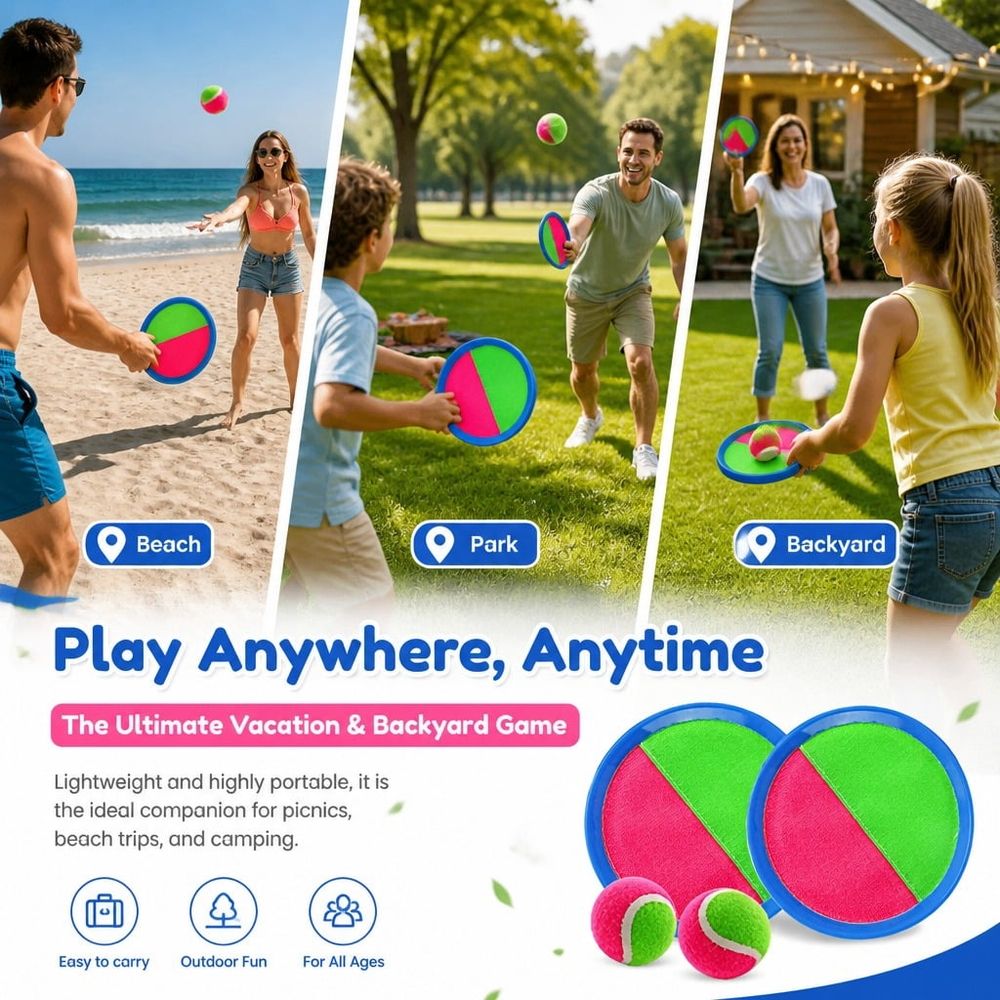 Ball and Catch Game Outdoor Game Toss and Catch Ball Set Backyard Games Beach Games, 2 Paddles, 1 Balls(Blue)