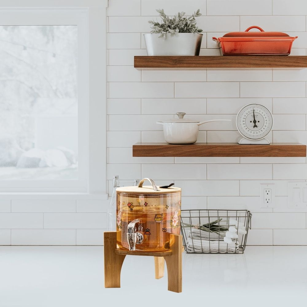 Bamboo Beverage Dispenser Stand for Drink Holder Rack with Water Dispenser Base