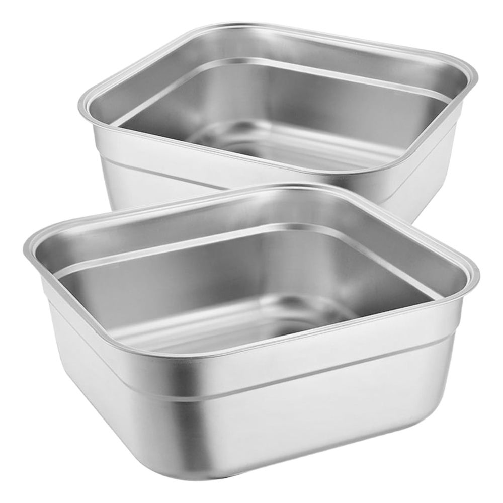 Stainless Steel Dish Pans Plated Silver Multifunctional Kitchen Basins 2Pcs