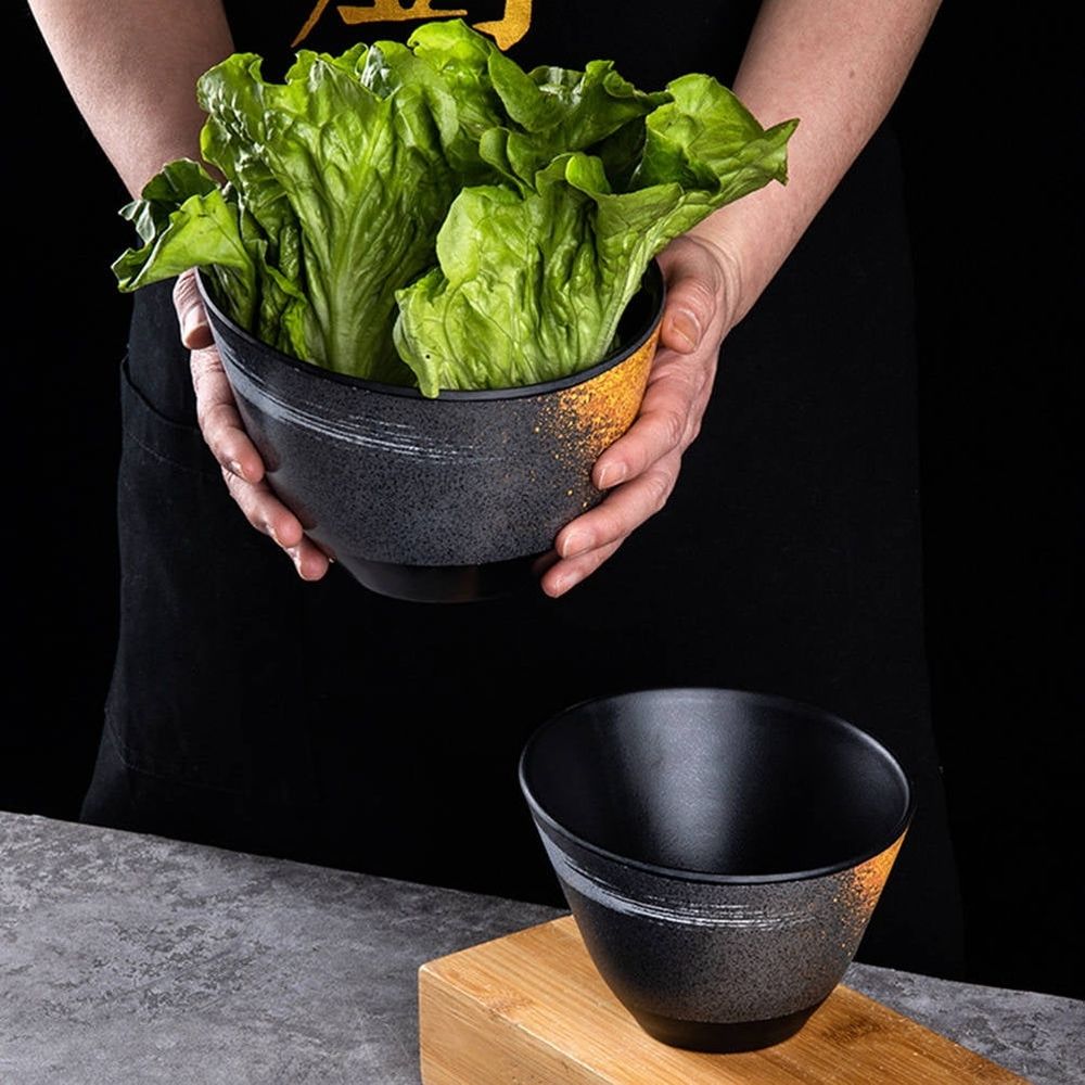 Simple Design Salad Serving Bowls Vegetable Bowl Black Food Storage 1Pcs