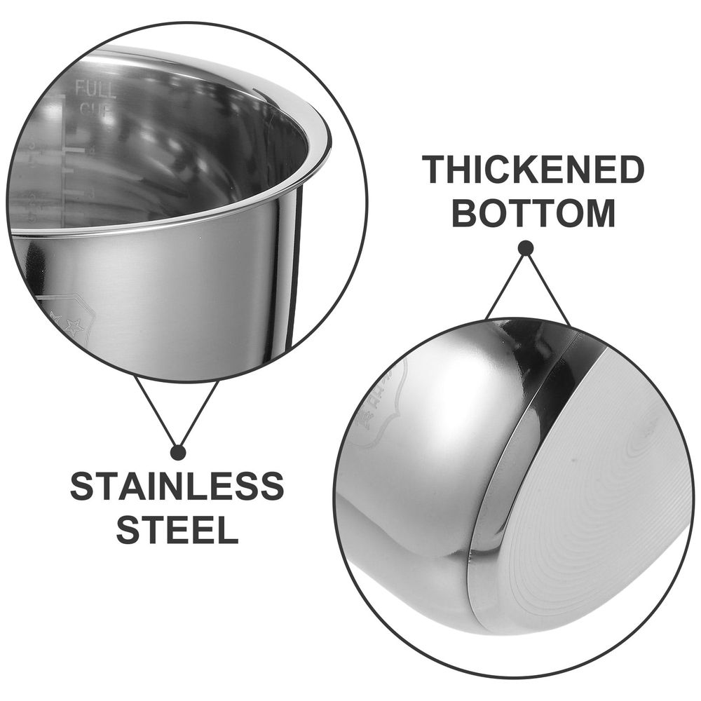 Silver Stainless Steel Rice Cooker Replacement Inner Pot Compatible with Multiple Brands