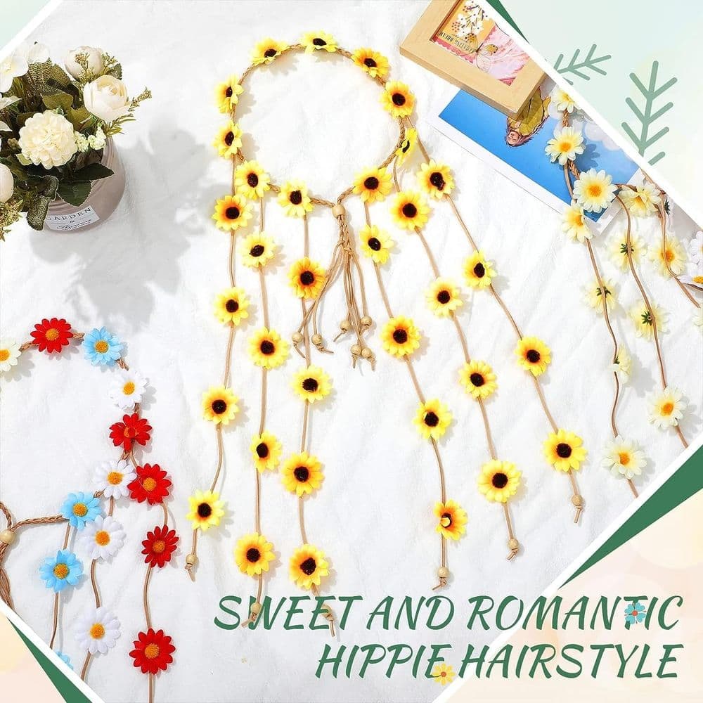 Flower Crown Bohemian Headband Sunflower Hair Accessories for Women Girls
