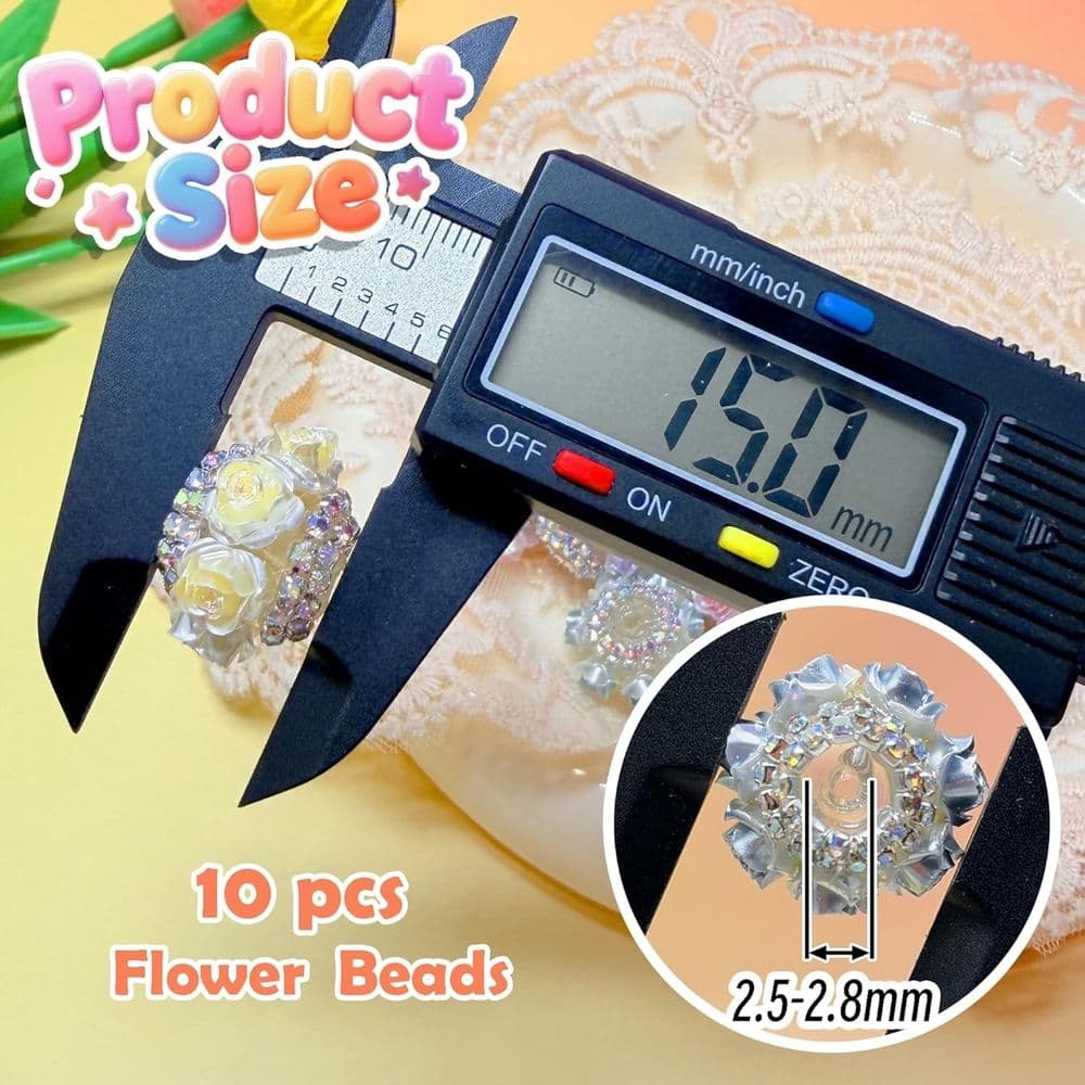 10 Piece Rhinestone Focal Beads for Pens 3D Rose Flower Design Multicolor