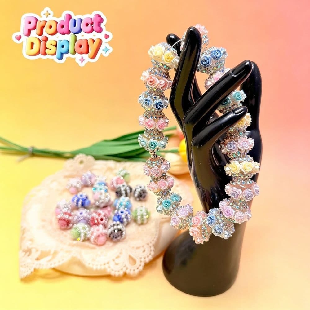 10 Piece Rhinestone Focal Beads for Pens 3D Rose Flower Design Multicolor