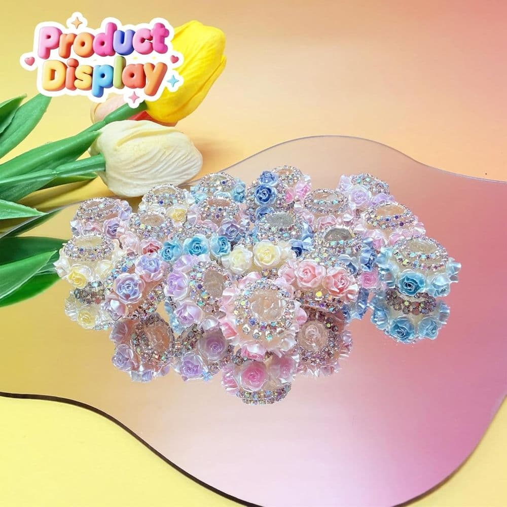 10 Piece Rhinestone Focal Beads for Pens 3D Rose Flower Design Multicolor