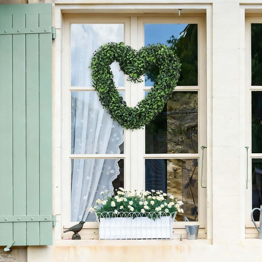 17"-18" Heart Shaped Simulation Garland - Love Green Plant Garland with PU Leaves, Flexible Memory Wire, Ideal for Wedding Arch, Home Wall & Romantic Decor, C