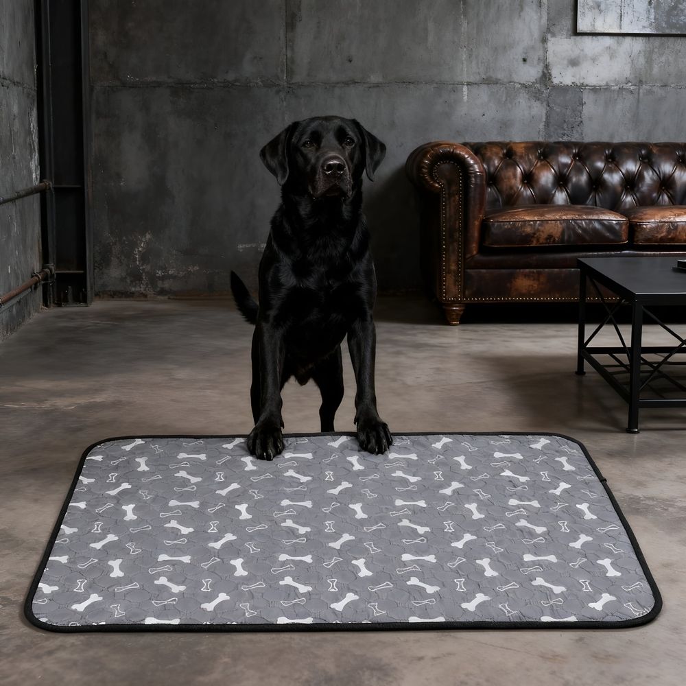 4 Pcs Washable Pee Pads for Dogs, Puppy Pads Washable with Bone Print, Absorbent Reusable Whelping Pads Non-Slip Dog Mats for Floor Protector, Couch Cover, Crate. (50*70Cm)