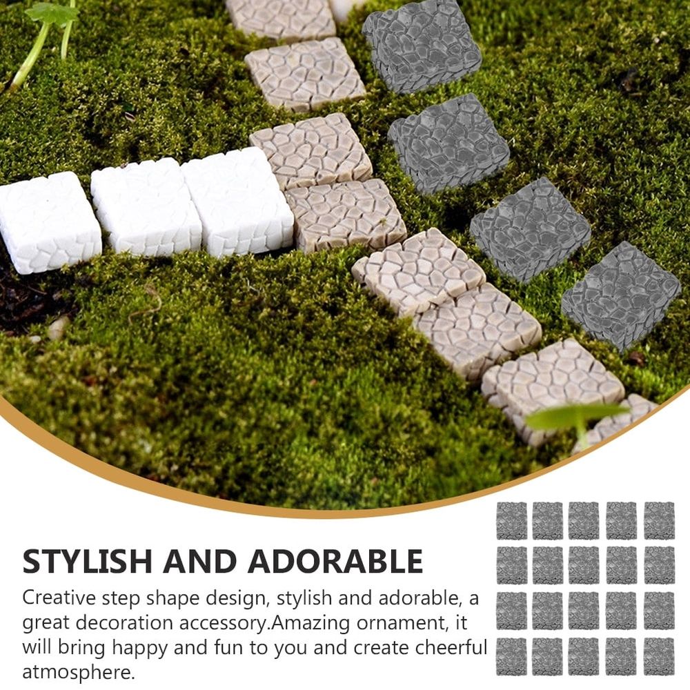 20 Pcs Fairy Garden Stepping Stones Ladder Scene Decor 1.40X1.20X0.60CM Grey