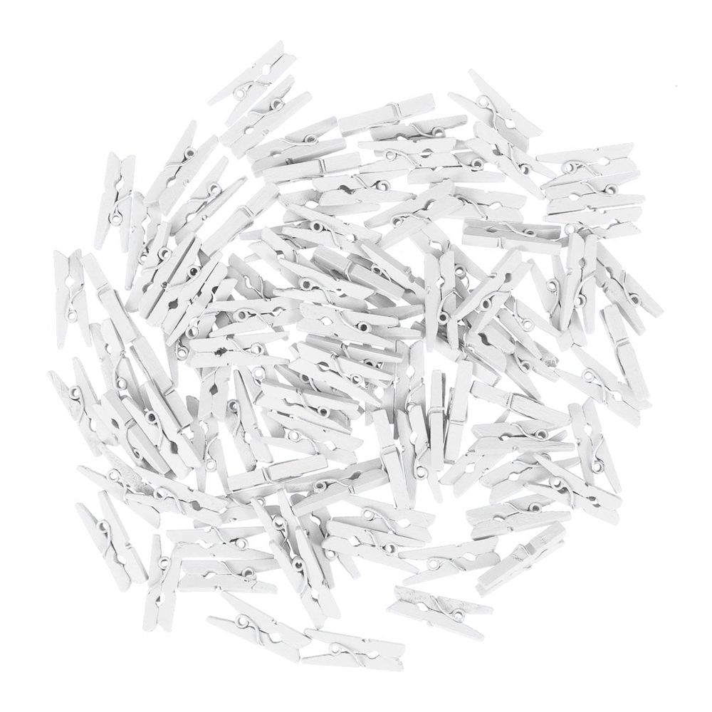 Mini Paper Clips Photo Clips White Wood 100Pcs for Crafts