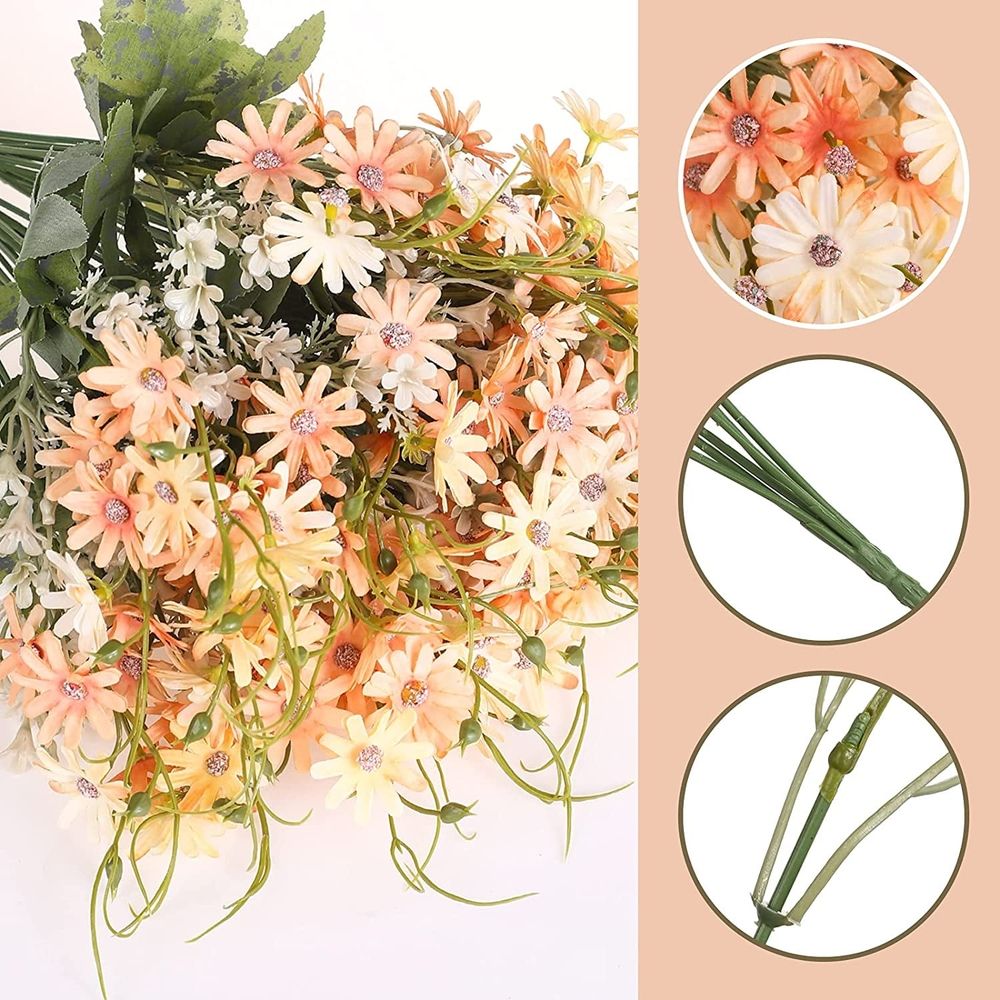 6PCS Artificial Wildflowers Spring Flowers Outdoor Fake Daisy Bouquet Bundle Anti UV Flower Decoration Silk Colorful Wildflowers Artificial Plants Bulk Decoration Home Decoration