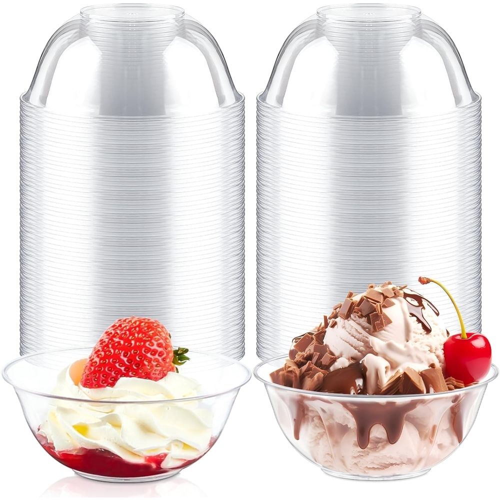 6 oz Mini Clear Plastic Bowls, 80 Pack Disposable Hard Plastic Salad Bowls Party Serving Bowls for Ice Creams, Fruit, Desserts, Parfaits, Snacks