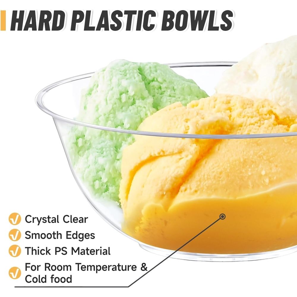 6 oz Mini Clear Plastic Bowls, 80 Pack Disposable Hard Plastic Salad Bowls Party Serving Bowls for Ice Creams, Fruit, Desserts, Parfaits, Snacks