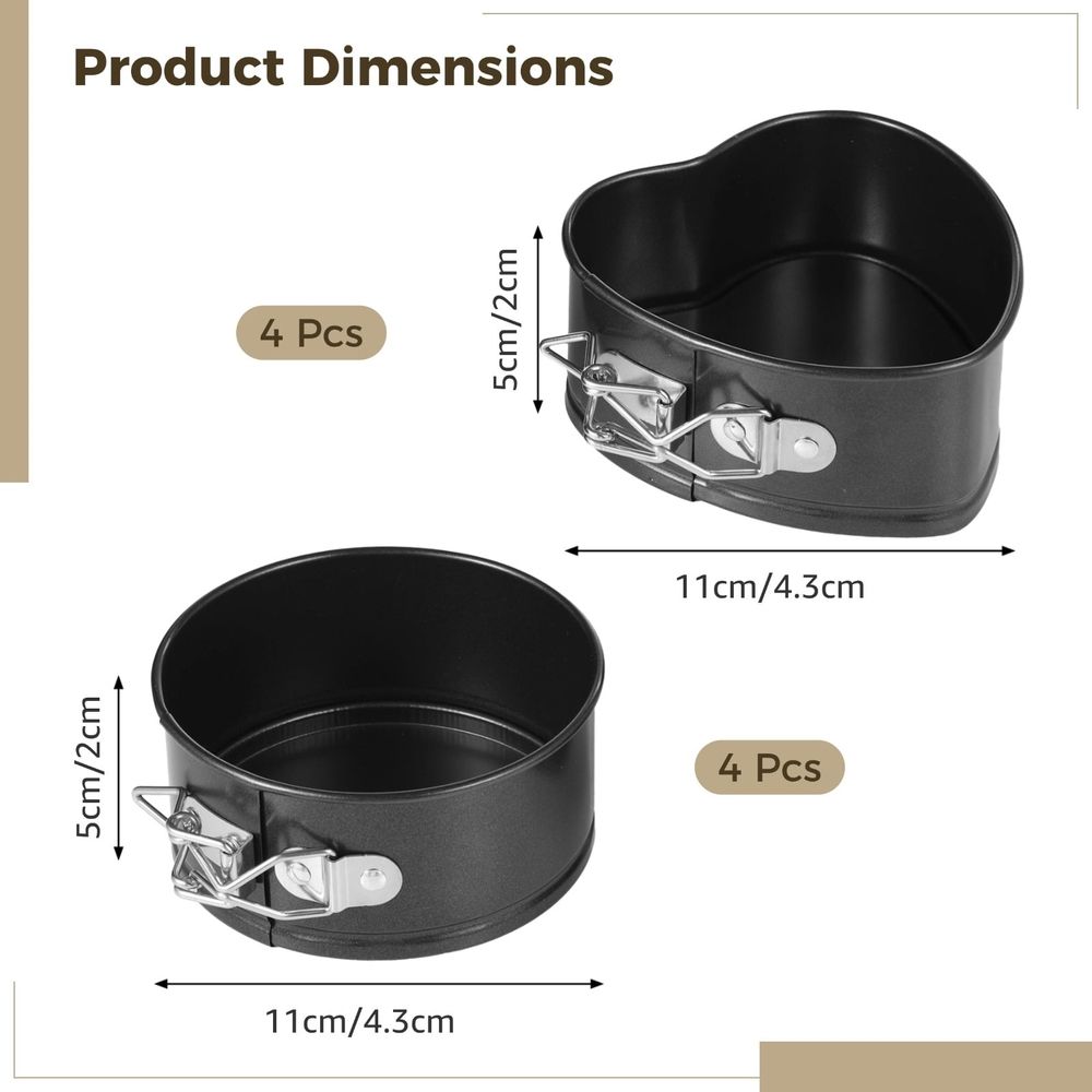 Small Cheesecake Pans, 8 Pcs Mini Springform Pans Set, 4 Inch Round and Heart Shaped Cake Molds, Non-Stick Carbon Steel, Removable Bottom
