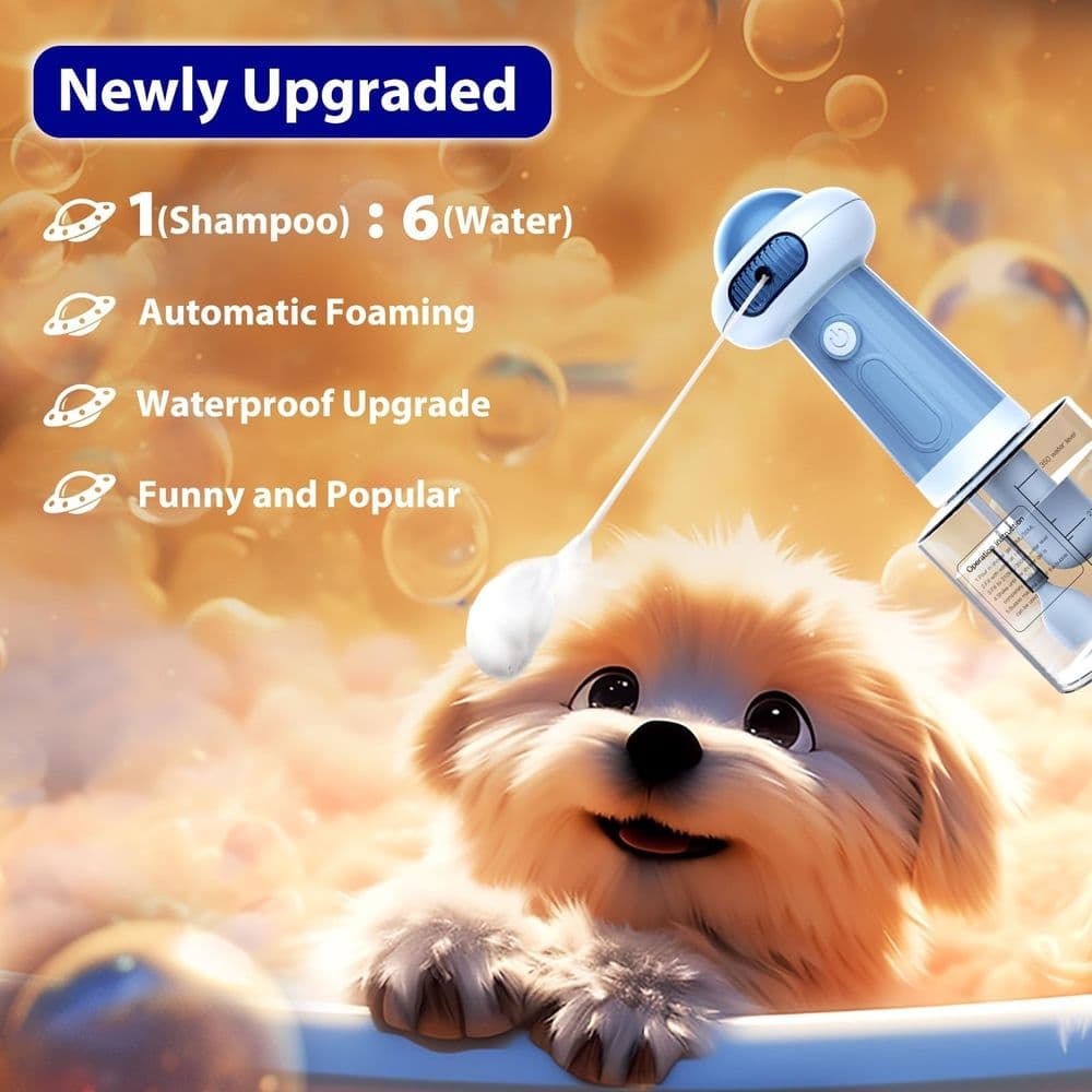 Dog Bath Sprayer Electric Foam Dispenser IPX7 Waterproof Blue