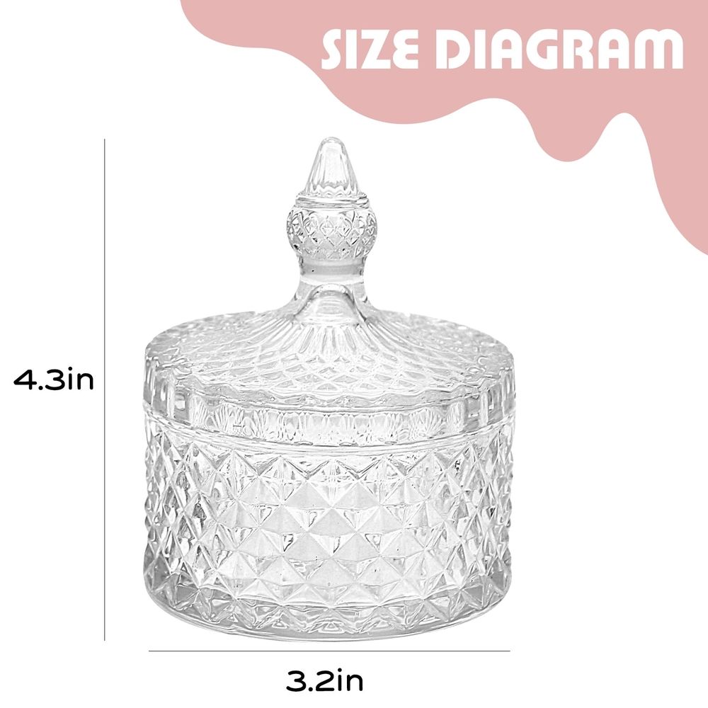 2 pieces Clear Glass Candy Storage Jar, Lidded Crystal Candy Dish, Elegant Food Container for Home and Office Desk