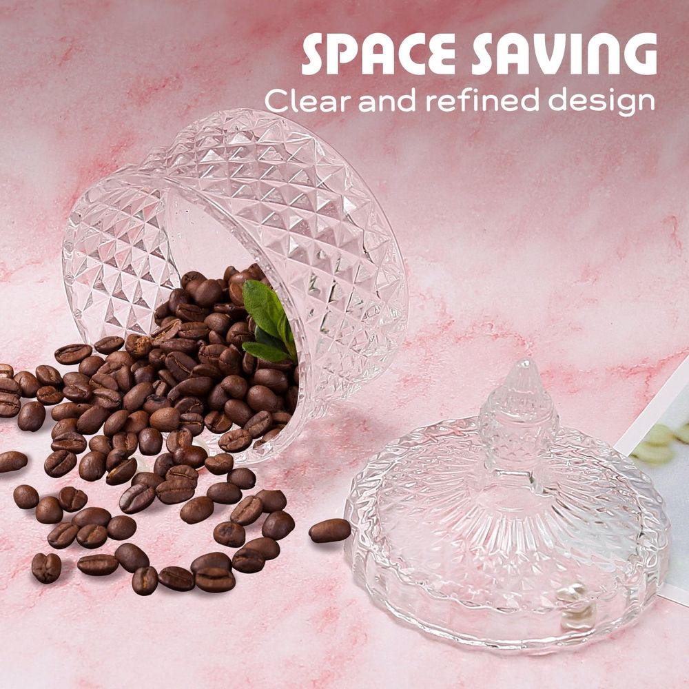 2 pieces Clear Glass Candy Storage Jar, Lidded Crystal Candy Dish, Elegant Food Container for Home and Office Desk