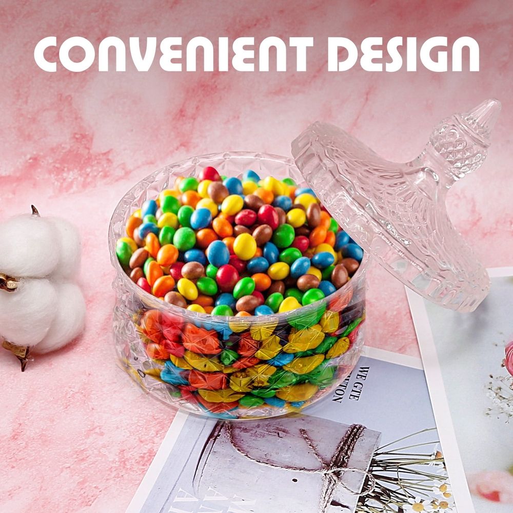 2 pieces Clear Glass Candy Storage Jar, Lidded Crystal Candy Dish, Elegant Food Container for Home and Office Desk