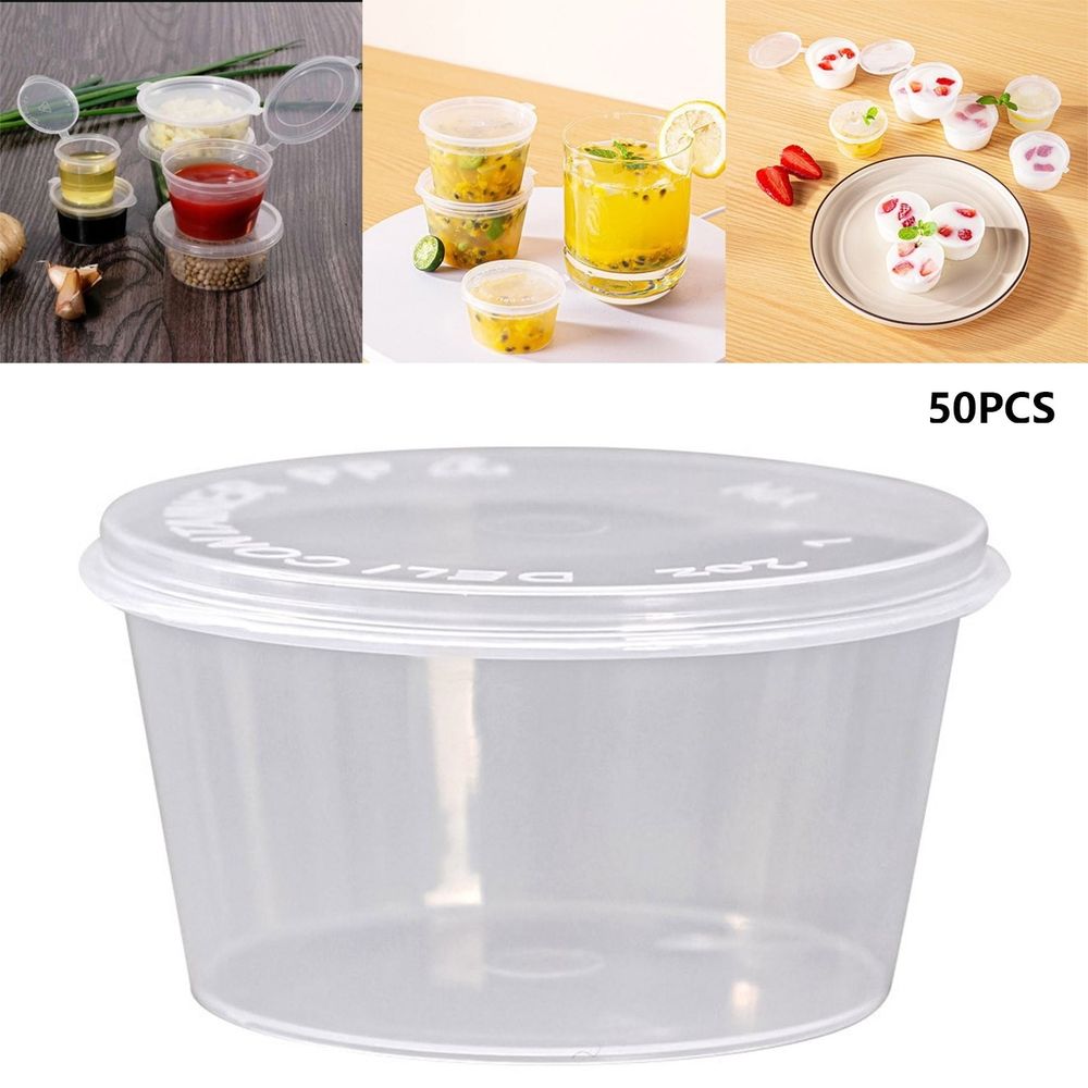 Disposable One-Piece Sauce Cup,Diposable Plastic Portion Cups With Lids,50 Pcs 4 Oz Clear Disposable Plastic Portion Cups With Lids – Leak-Resistant For Meal Prep,Sauces,Jello Shots,Crafts & More