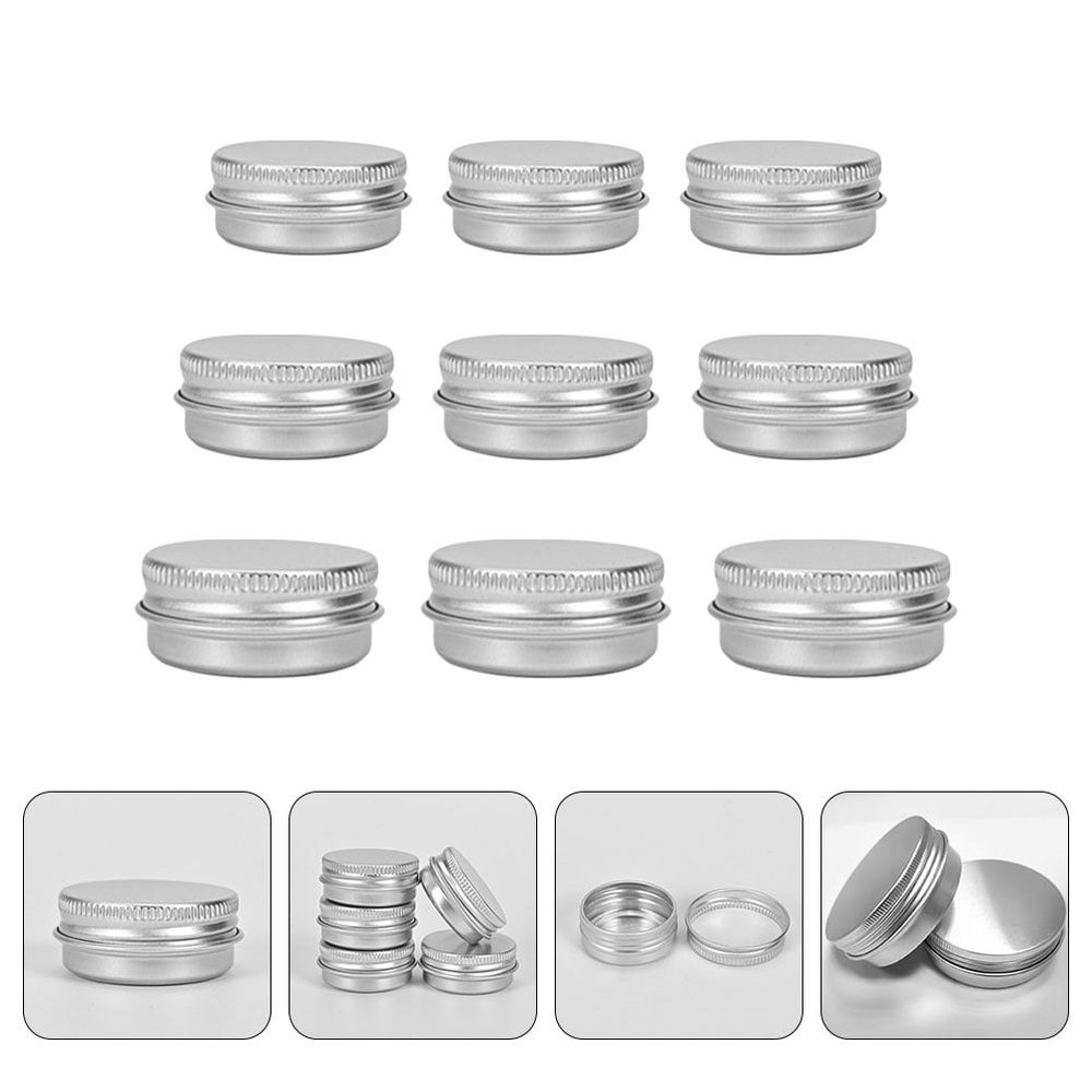 Metal Round Tins 9Pcs Round Shaped Aluminum Jars Empty Makeup Cream Tin Containers Pot Cans,1.5"X1.5"X0.75