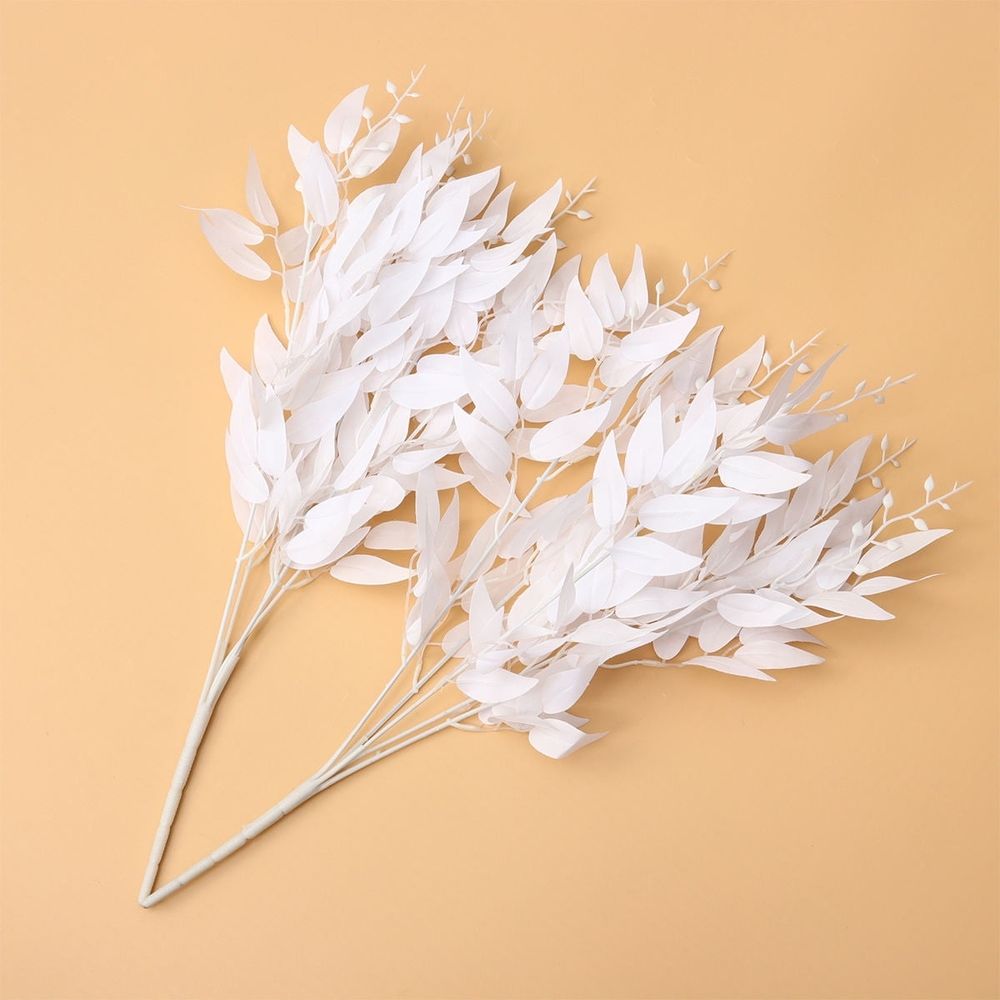 2Pcs White Faux Willow Leaves Decor for Home Vase Party Decoration