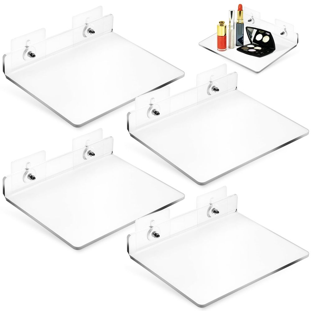 4Pcs Floating Shelves Transparent Acrylic Wall Mounted No Drill Storage for Kitchen Bathroom