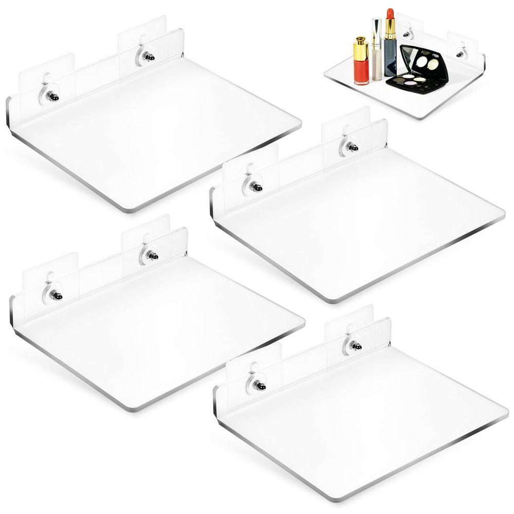 4Pcs Floating Shelves Transparent Acrylic Wall Mounted No Drill Storage for Kitchen Bathroom
