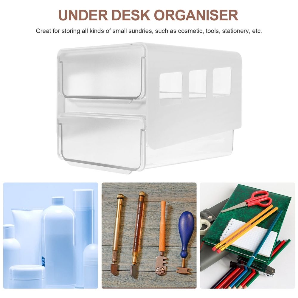 1-Pack Under Desk Drawer Organizer, White Transparent Rectangular Storage Box, 11.8 x 6.7 x 5.7 Inches
