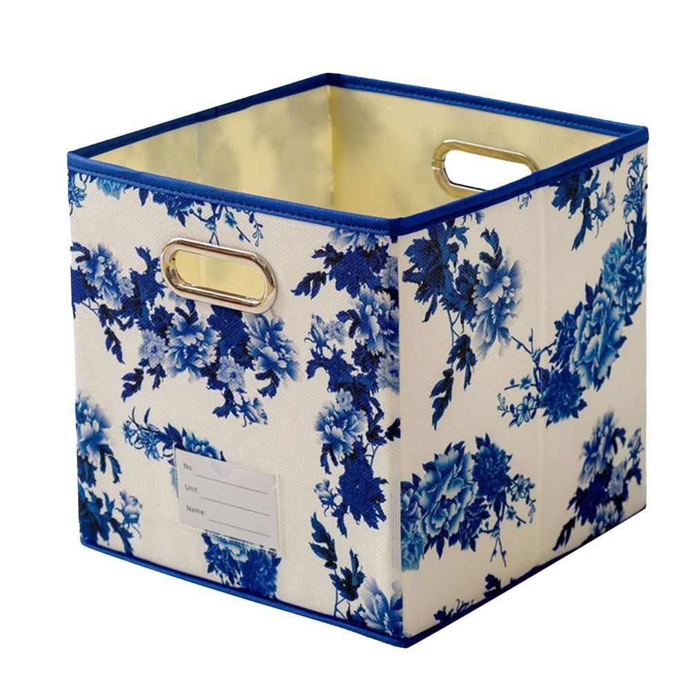 1 Blue and White Floral Storage Box, 10.63x10.63 Inch Decorative Cardboard Box – Nesting Organizer Bin for Home or Office Use