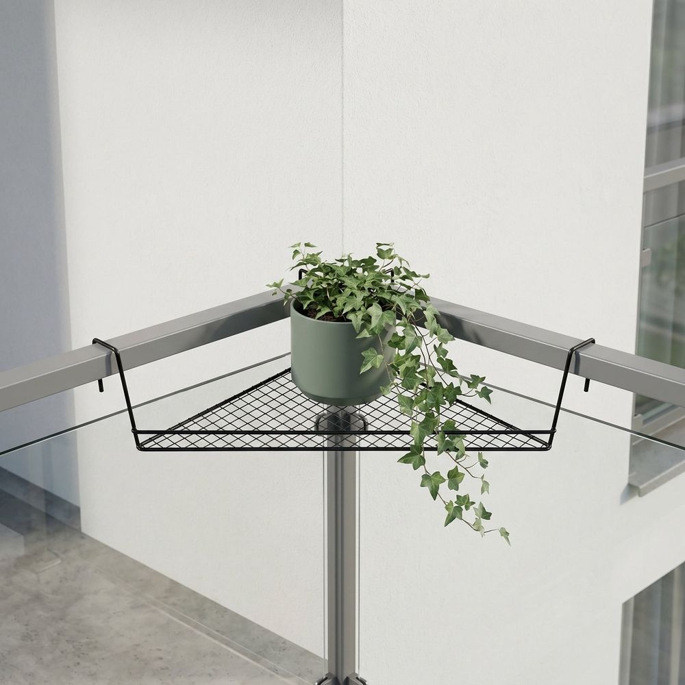 Black Metal Wire Balcony Hanging Plant Stand Corner Shelf for Storage and Decorative Display