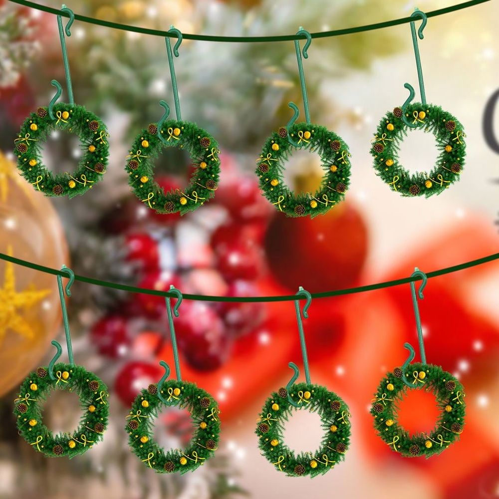 100Pcs Christmas Pendant Hooks Green Plastic Mini Ornament Hangers for Tree