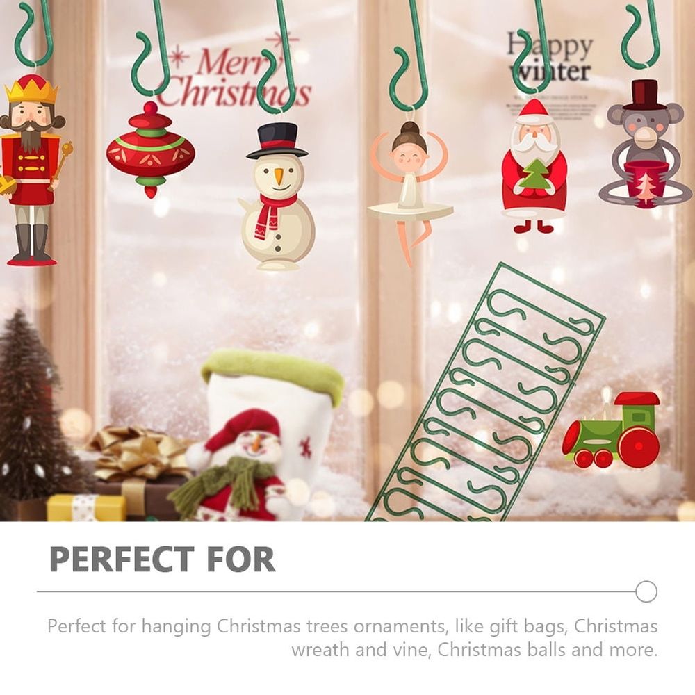 100Pcs Christmas Pendant Hooks Green Plastic Mini Ornament Hangers for Tree