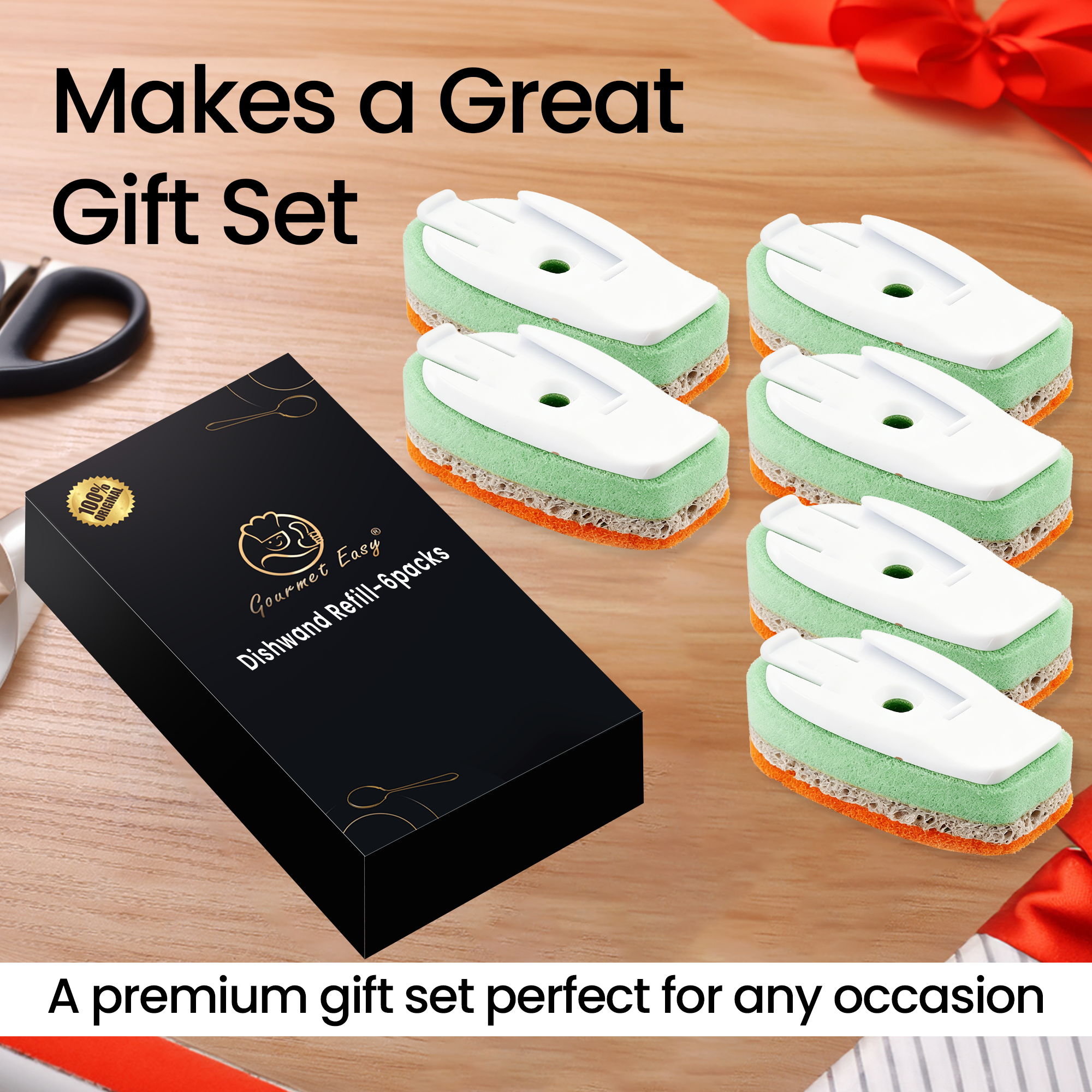 Gourmet Easy Dishwand Sponge Refills for Soap Dispenser, Non-Scratch, 6Pack