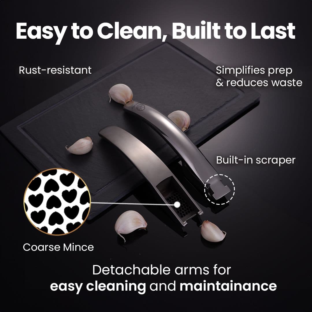 Gourmet Easy Garlic Press No Need to Peel, Stainless Steel Garlic Mincer, Garlic Crusher (Coarse Mincing)