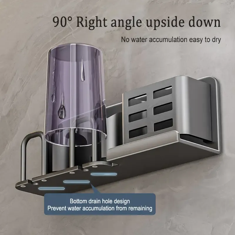 ✨ 2nd Gen Space Aluminium Toothbrush Holder | Drill-Free PLUS Upgrade | Large Capacity, Bottom Drainage, Strong Adhesive for a Clutter-Free Bathroom!/Four people have no cup money.