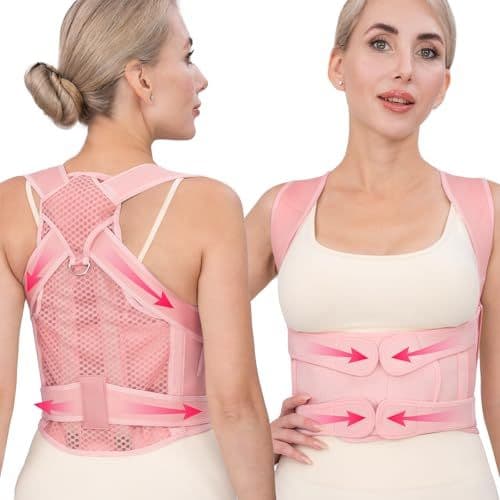 Posture Corrector Brace for Adults, Ideal for Daily Use to Improve Back Alignment, L (Pink)