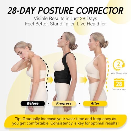 Posture Corrector for Daily Use, Aligns Spine, Relieves Tension in Neck & Back, S (black)