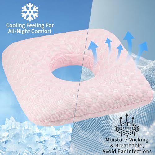 Side Sleeping Pillow with Ear Hole for All-Night Comfort & Pain-Free Sleep (Light Pink)